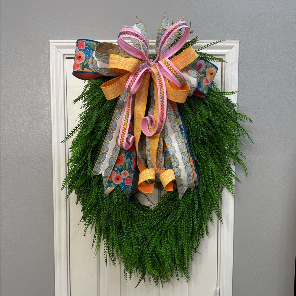 Pink & Yellow Ribbon Spring Door Wreath - Home Holiday